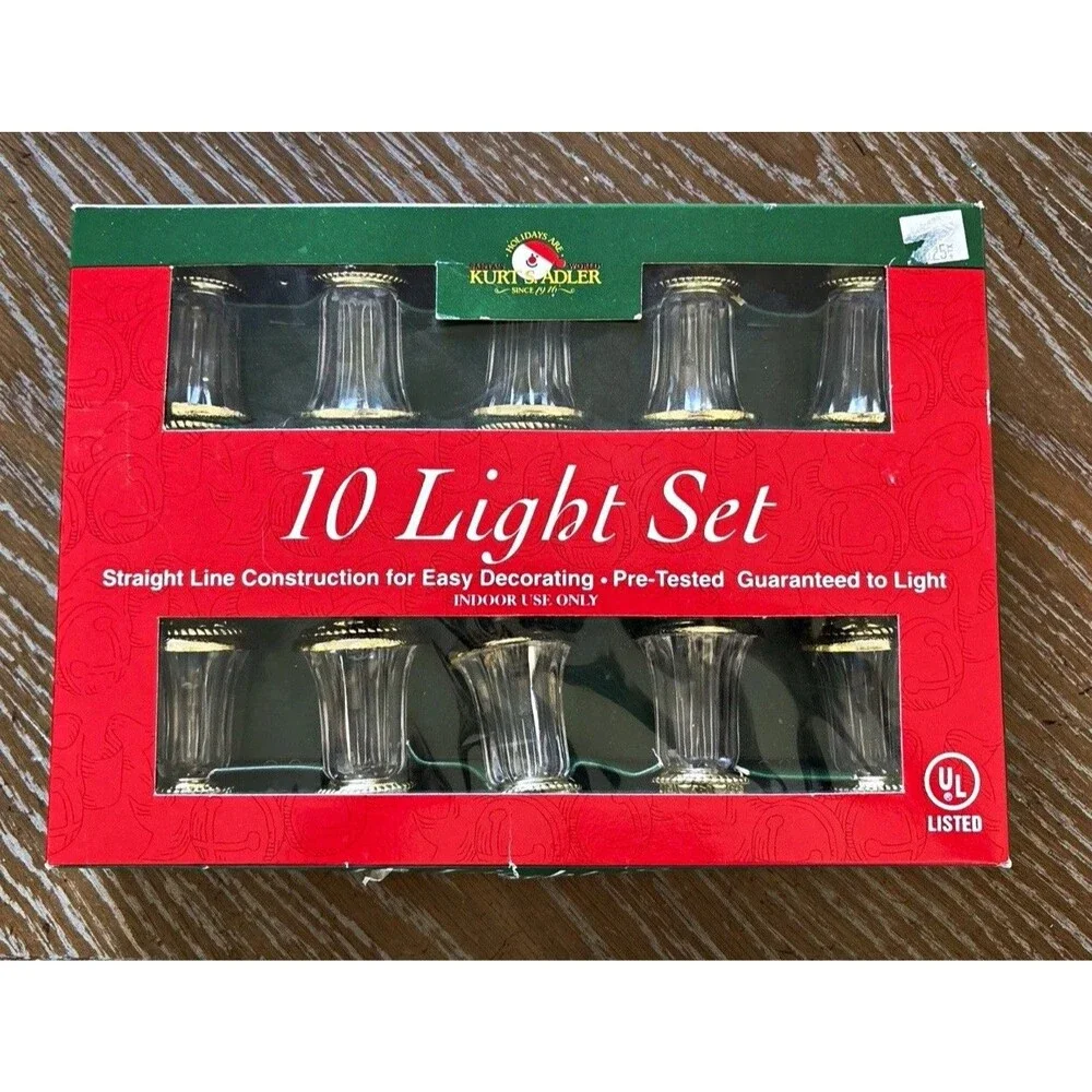 Kurt Adler 10-Light Indoor Novelty String Lights Green Cord Gold/Clear UL